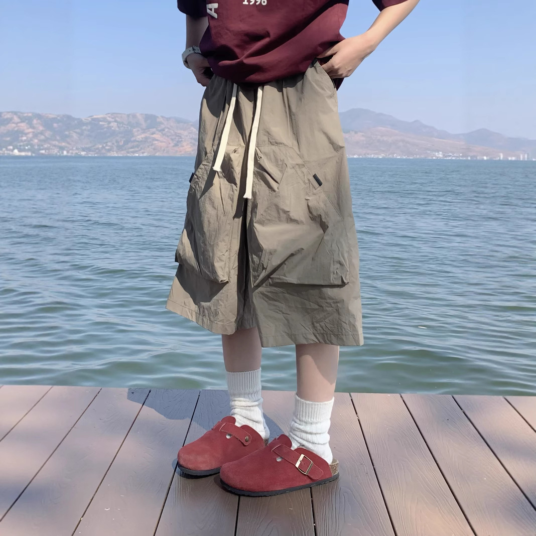 Men's Outdoor Quick-Dry Cargo Shorts Summer Thin High Street Loose Wide-Leg American Style Multi-Pocket Sports Cropped Pants