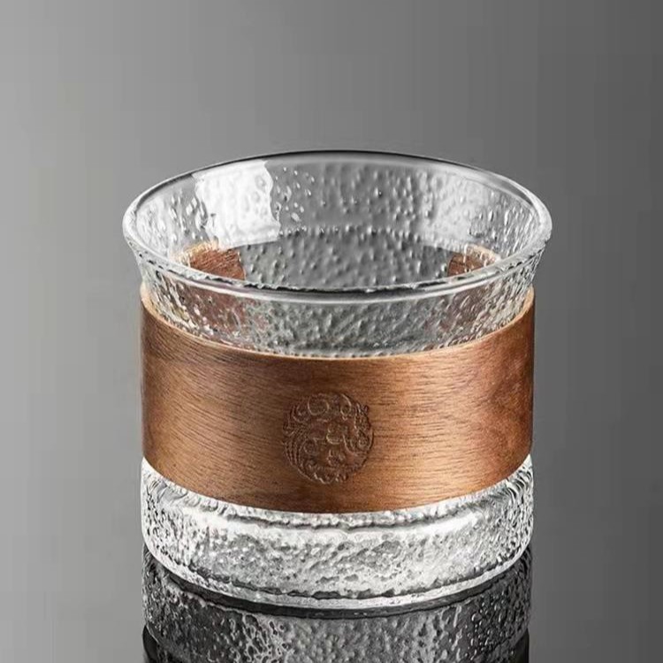 Taza de té de vidrio con rayas verticales estilo japonés, juego de té anti-quemaduras y aislante del calor, taza para preparar té, utensilios para té, taza personal, té kung fu.