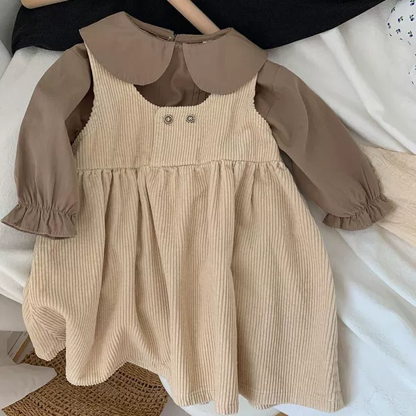 Beige corduroy skirt + coffee suit