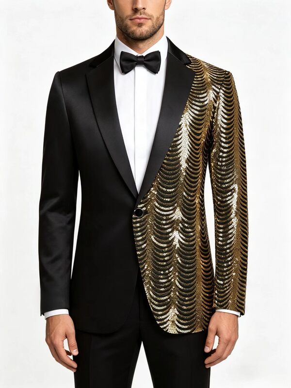 2026 New Men's Suit Jackets Wholesale, Wave-Pattern Sequin Shiny Casual Suits, Trendy Light Luxury Blazers