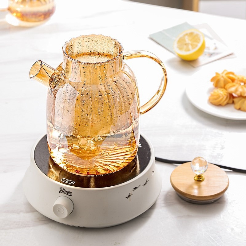 Gran capacidad jugo pote diamante botón vidrio de borosilicato botella de agua fría estufa de cerámica eléctrica calefacción vidrio de grano vertical botella de agua fría