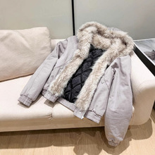 美式复古座山雕棉服外套男女夹棉加绒水洗厚毛领连帽短款棉衣男潮