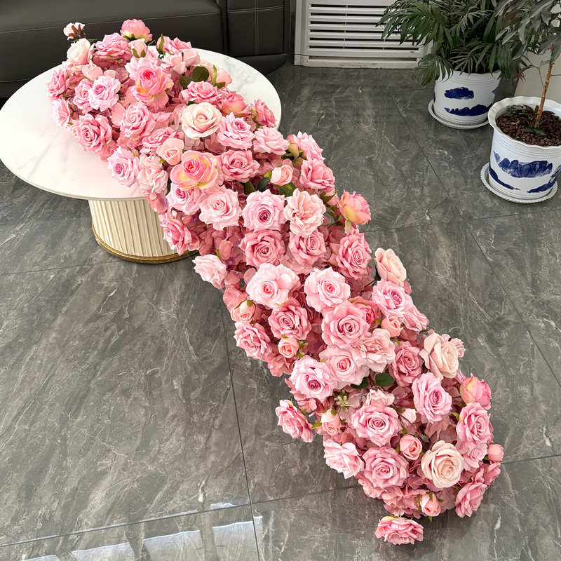 クロスボーダーバーガンディ結婚式の背景の壁の装飾花列アーチ花ウィンドウショールームテーブルフラワーロング列花偽ロングストリップ花|undefined