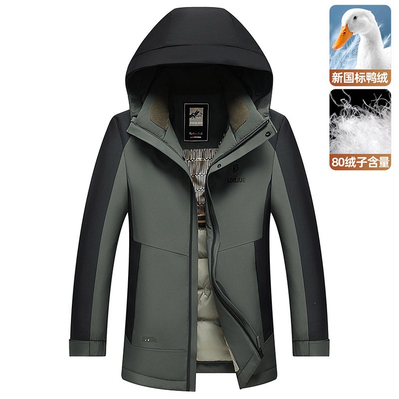 Middle-aged men's fashionable outdoor camping patchwork hooded down jacket, high-quality and versatile winter coat for 2026.