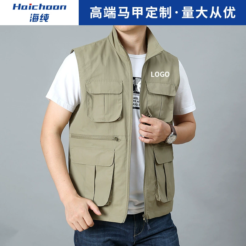 Жилет с несколькими карманами, мужской тонкий жилет для фотографии рекламная кампания жилет с принтом логотипа