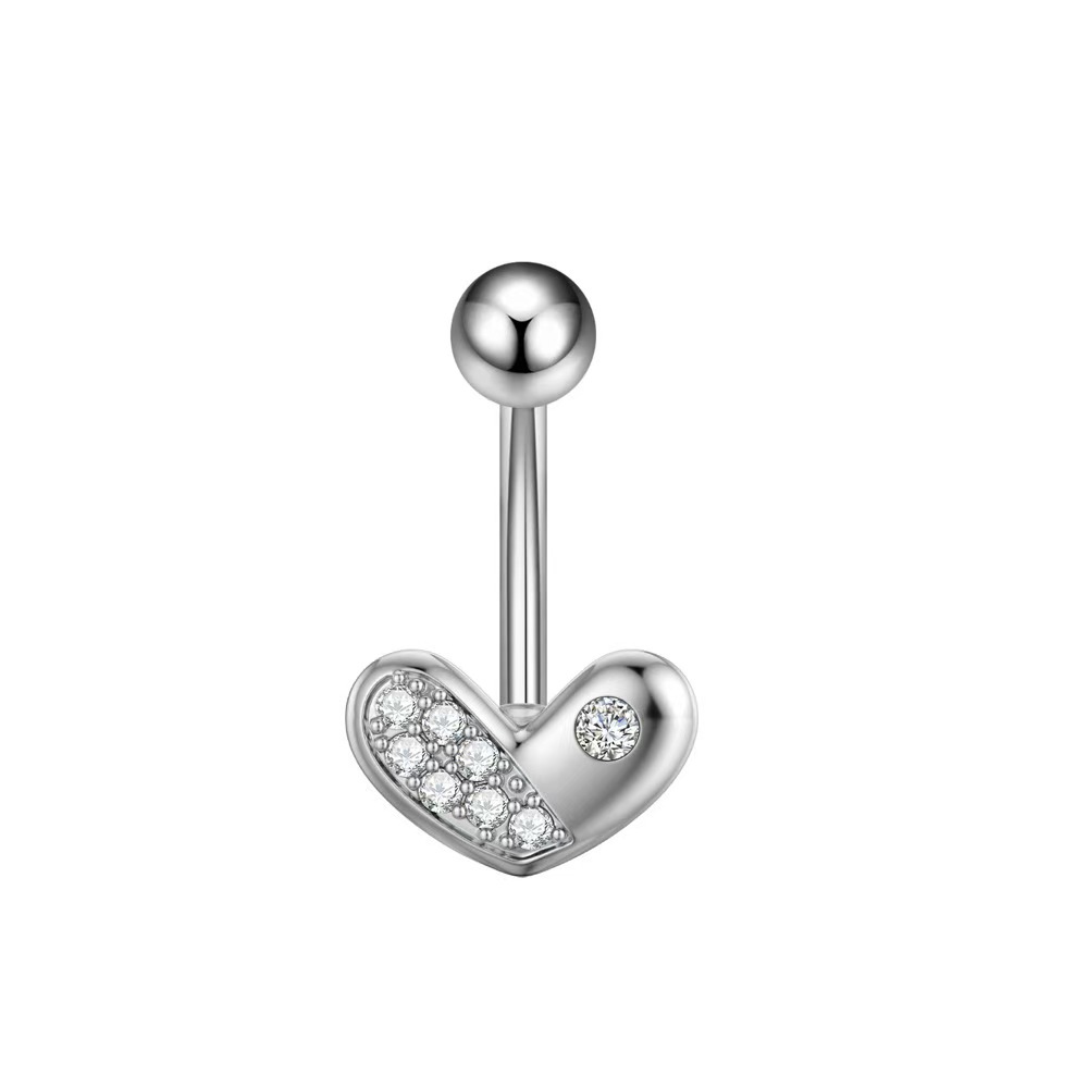 Love Butterfly Gold Heart Navel Ring Stainless Steel Zircon Belly Button Piercing Jewelry detail image 9