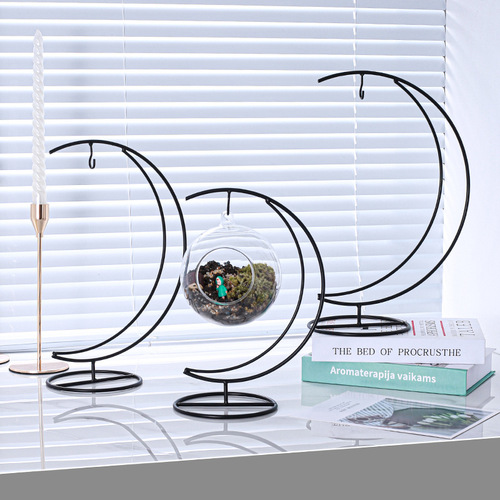 Moon-shaped micro-landscape glass bottle iron bracket, hanging bottle hook iron bracket, iron bracket cradle doll hanger