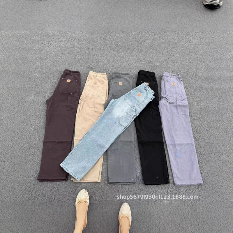 Autonomous B136 Washed Distressed Pants Cleanfit Double Knee Canvas Khaki Logging Pants Workwear Casual Pants for Men