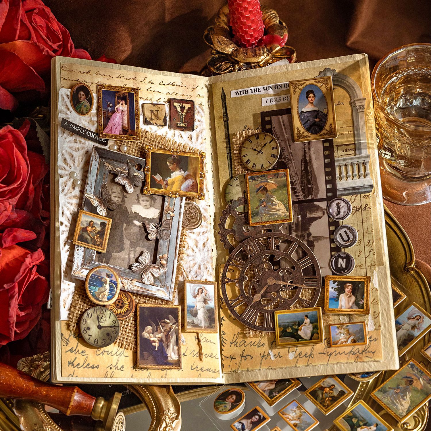 Mo tinta pre-corte 3D estereoscópico tarjeta dura pegatinas de pintura famosa serie de museo de material retro collage de pared de tela de mano