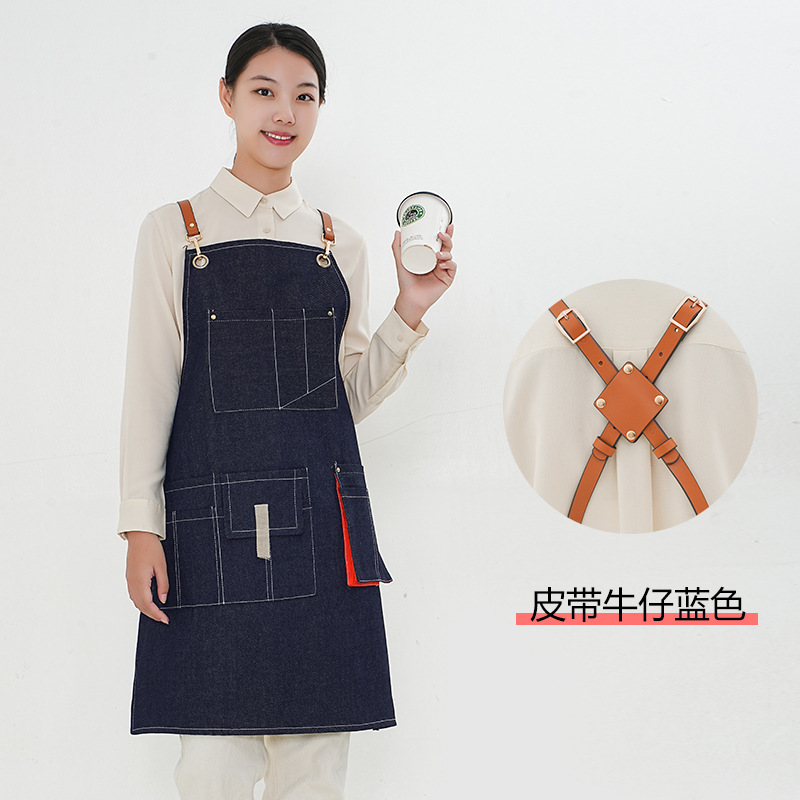 Amazon grueso delantal de lona cinturón de cinta opcional multi-Bolsillo cafetería Barber monos delantal por mayor