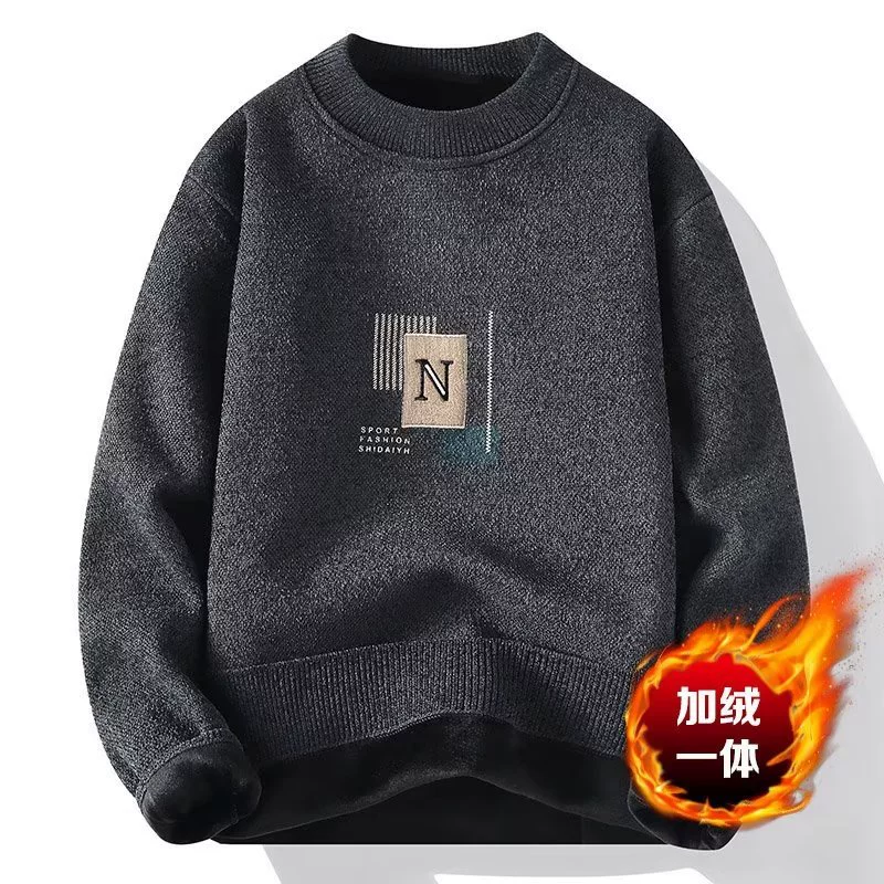Мужской свитер из синели, осенне-зимняя утолщенная вязаная Базовая рубашка, цельный бархатный теплый топ, модная брендовая мужская одежда