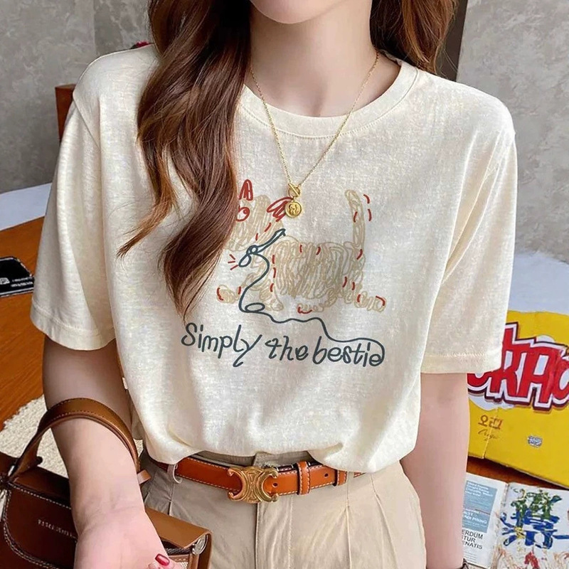 Niche Cartoon Style Round Neck Snowflake Cotton Short-Sleeve T-Shirt for Women, 2026 Summer Age-Reducing Fashionable Trendy Top Niche Cartoon Style Round Neck Snowflake Cotton Short-Sleeve T-Shirt for Women, 2026 Summer Age-Reducing Fashionable Trendy Top