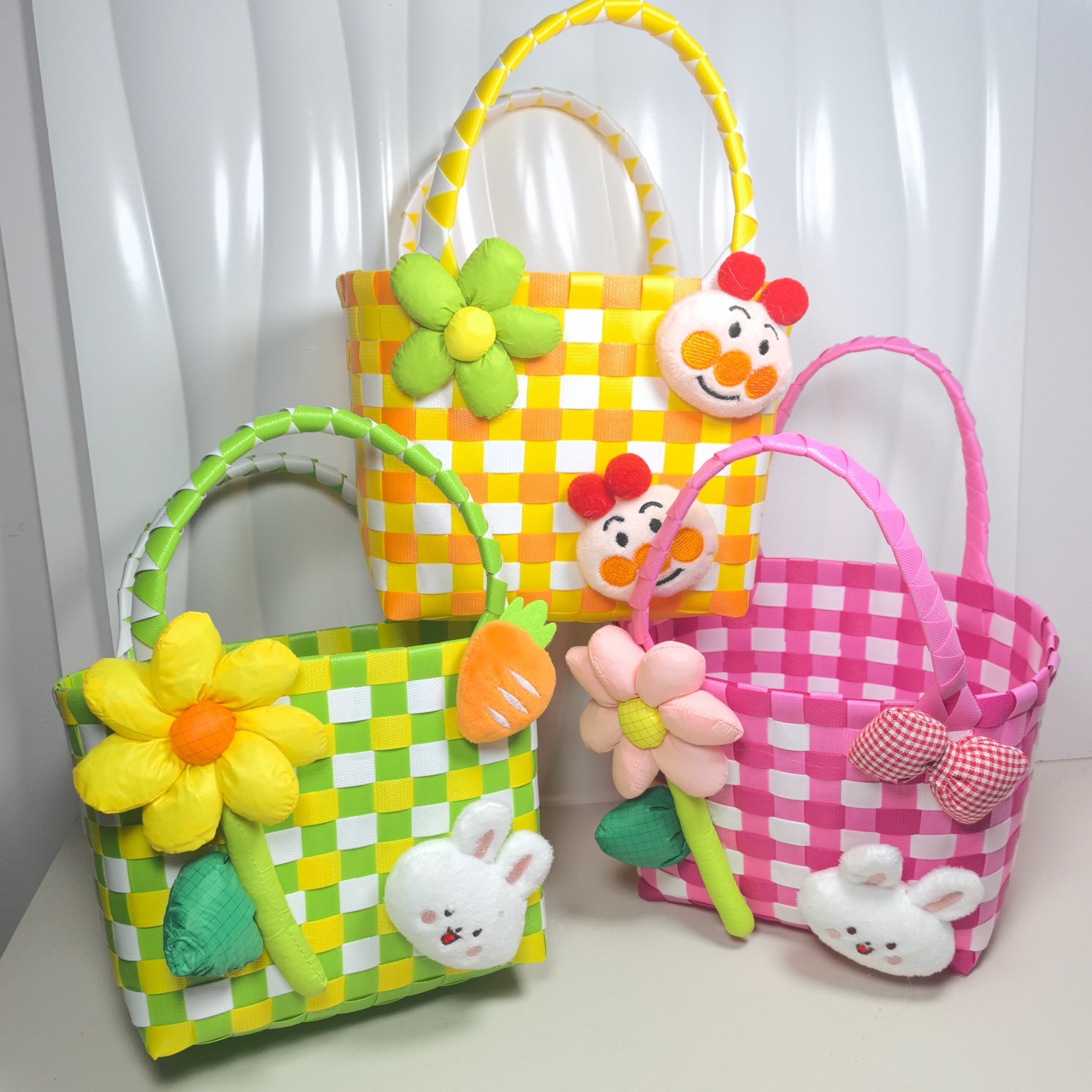 手工塑料编织手提小花篮卡通彩色手拎包宝宝宴回礼伴手礼零食搭配