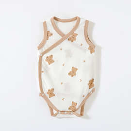 宝宝背心竹棉夏季薄款网孔婴儿衣服儿童薄款无袖透气包屁衣一体式