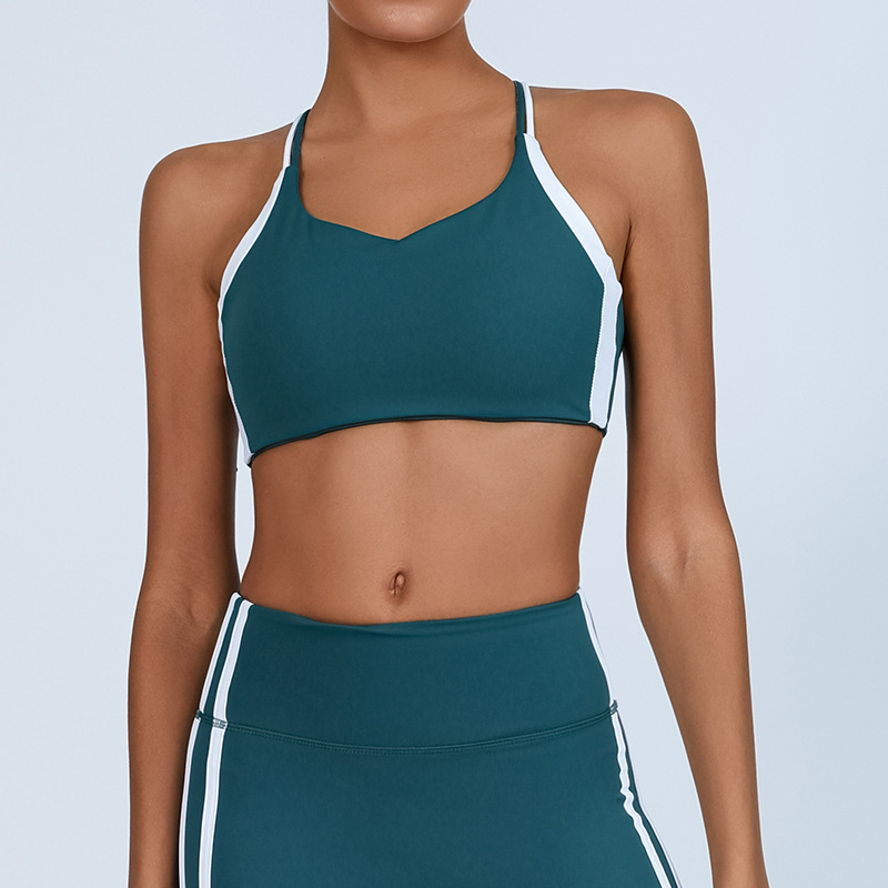 Comercio exterior transfronterizo chaleco de yoga mujer belleza espalda color contraste con cojín de pecho envuelto en el pecho antichoque elástico sujetador de fitness