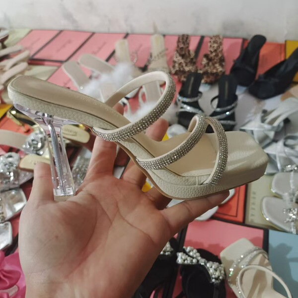 Sandals with rhinestones open toe stiletto heels