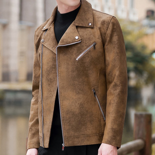 2024 new style suitable for two-fleece-lined light mature fan car leather coat men's autumn and winter Korean suit collar casual pu