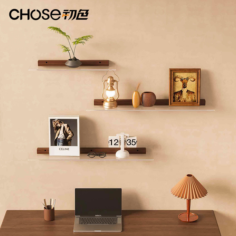 Estante de pared acrílico de madera maciza simple moderno, dormitorio, sala de estar, porche, partición de acabado, estante de almacenamiento de cosméticos