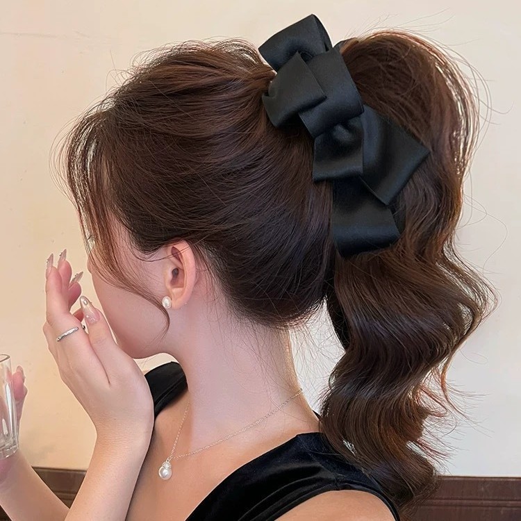 4#Black bow banana clip - 13cm