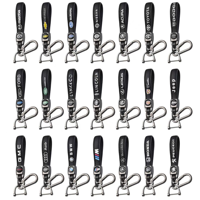 Cross-Border Electric Vehicle Leather Keychain, Car Leather Cord Anti-Lost Keychain, Bmw Mercedes Audi Keychain Wholesale