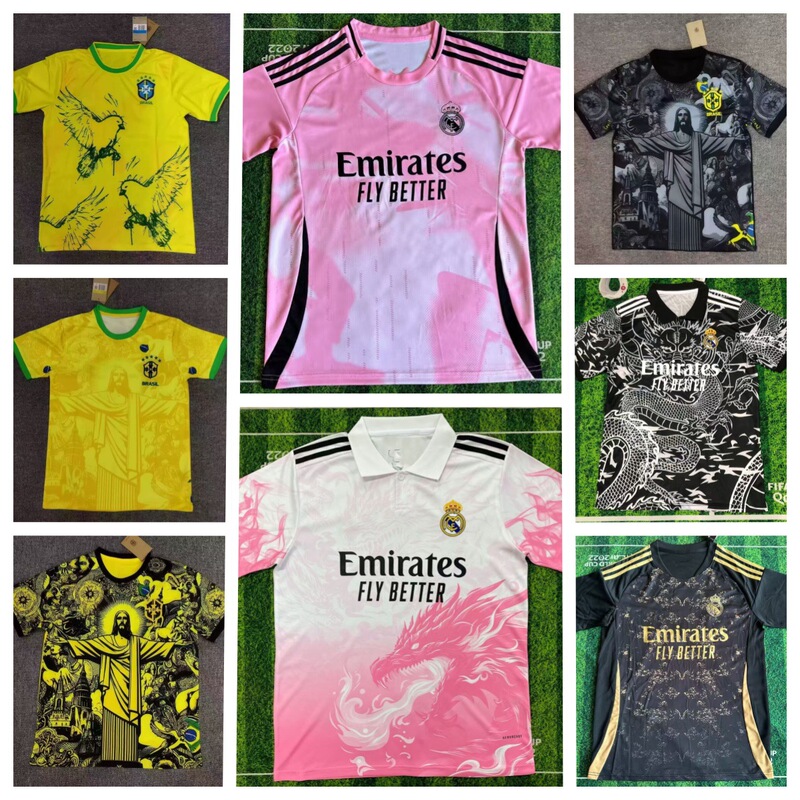 Special Edition Football Jersey Real Madrid Brazil 2526 Cross-Border Short-Sleeved T-Shirt Sports Jersey Fan La Liga Team Quick-Drying