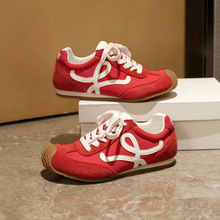 真皮复古防滑德训鞋女2025新款歪头系带休闲百搭运动鞋华夫阿甘鞋