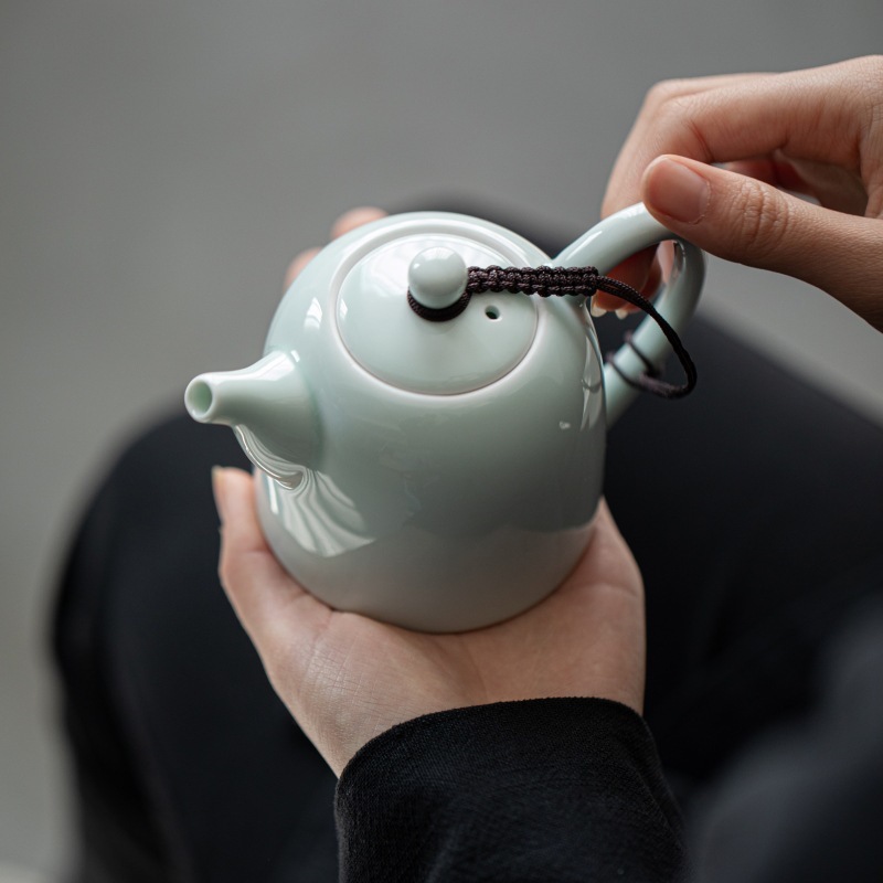粉青磁器ティーポット茶具秦権壺復古シンプルオフィス家庭用手作り工夫茶器中国式主泡茶器|undefined