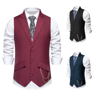2024 spring new Amazon men's suit vest wedding party lapel chain matching vest vest