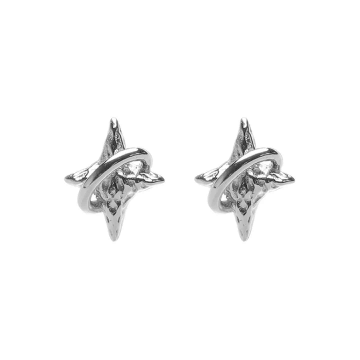 Four-Pointed For Men Trendy Versatile High-End Personality Earrings Niche Design Cross Star Texture Ear Bone Studs_voghion.com