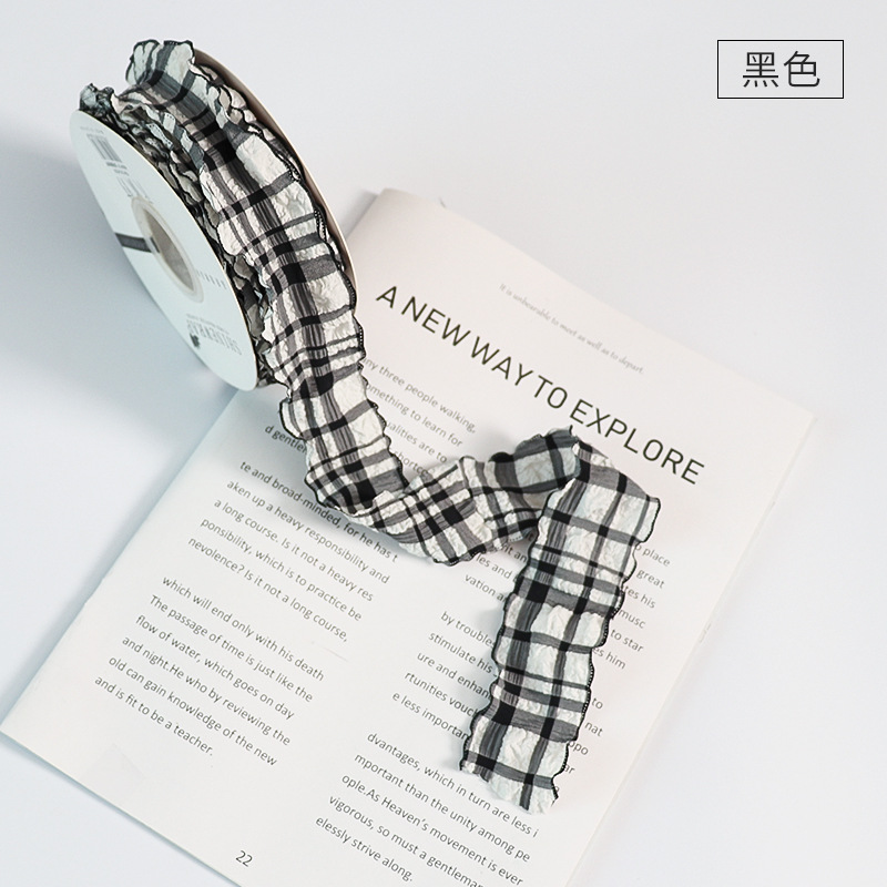 Cinta de embalaje floral plisada a cuadros para fiestas de flores, cinta de embalaje floral al por mayor de fábrica, lazo de encaje.