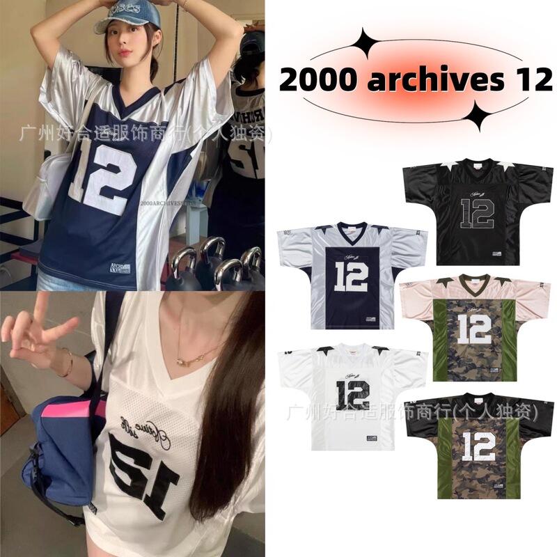 In-Stock Jersey 2000 Archives No. 12 Jersey Loose Fit Color-Blocked Jersey Short-Sleeve Top Pullover for Women