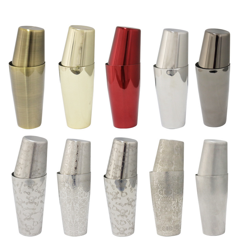 304不锈钢调酒器无底美式波士顿摇酒壶刻花做旧磨砂调酒器雪克杯