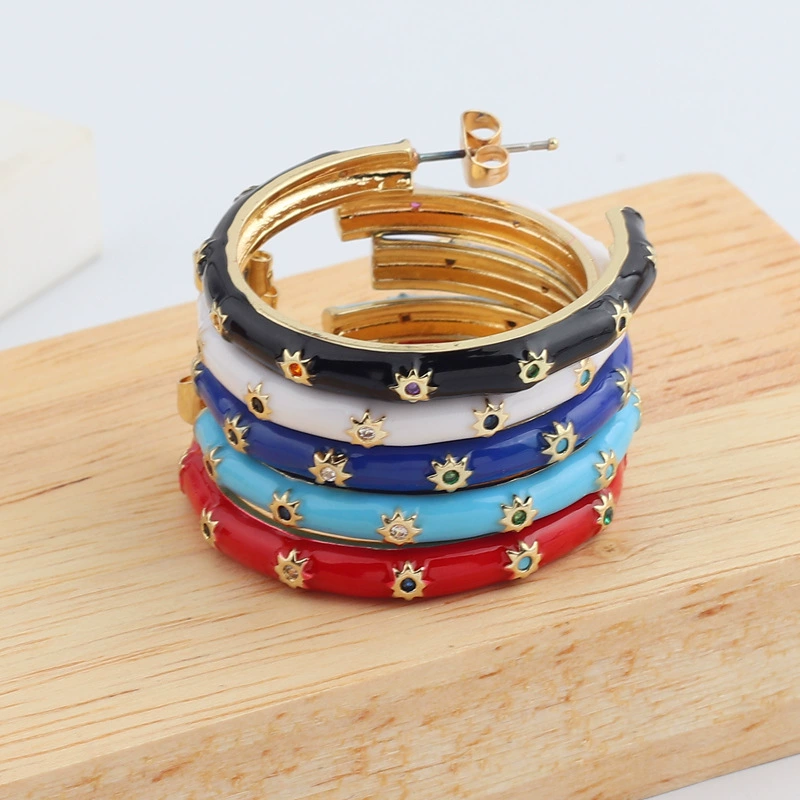 Циркониевые солнечные earrings, многоцветные серьги, европейский стиль, мини-инкрустация, простой и элегантный дизайн