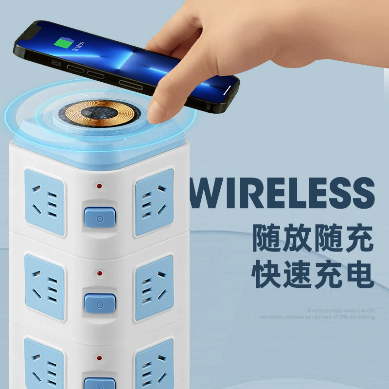 Vertical wireless charging socket with multi -function USB fast charge plug -in board creative wiring board household