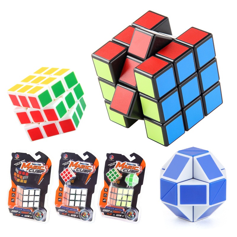 Cinturón de rompecabezas con resorte suave y rotativo, pegatinas negras de cubo Rubik de tercer orden, cubo Rubik liso, mini regla mágica, pequeño conjunto de cubo Rubik.
