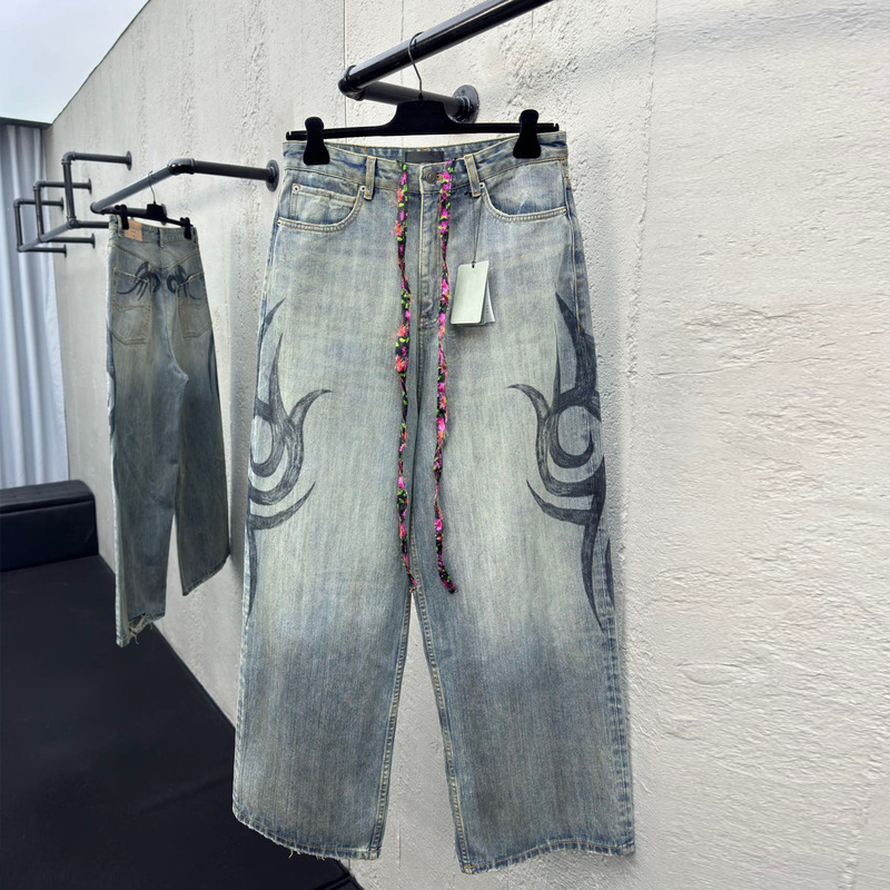 [High Version] B Y2K Show Dragon Totem Wash Loose Men's and Women's Wide Leg Straight Jeans