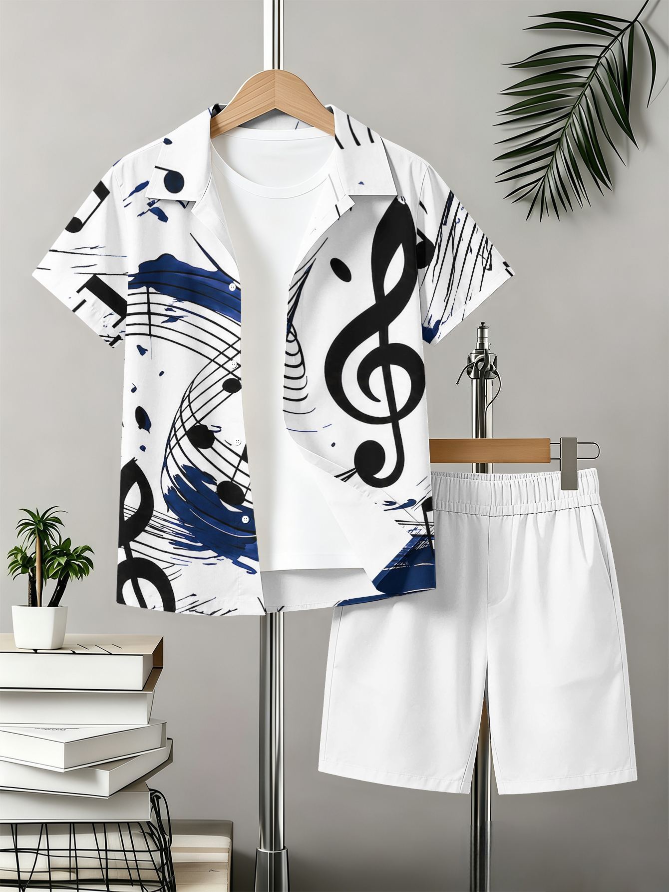 Boys Collared Shirt And Shorts Set With 3d Pattern Print_voghion.com