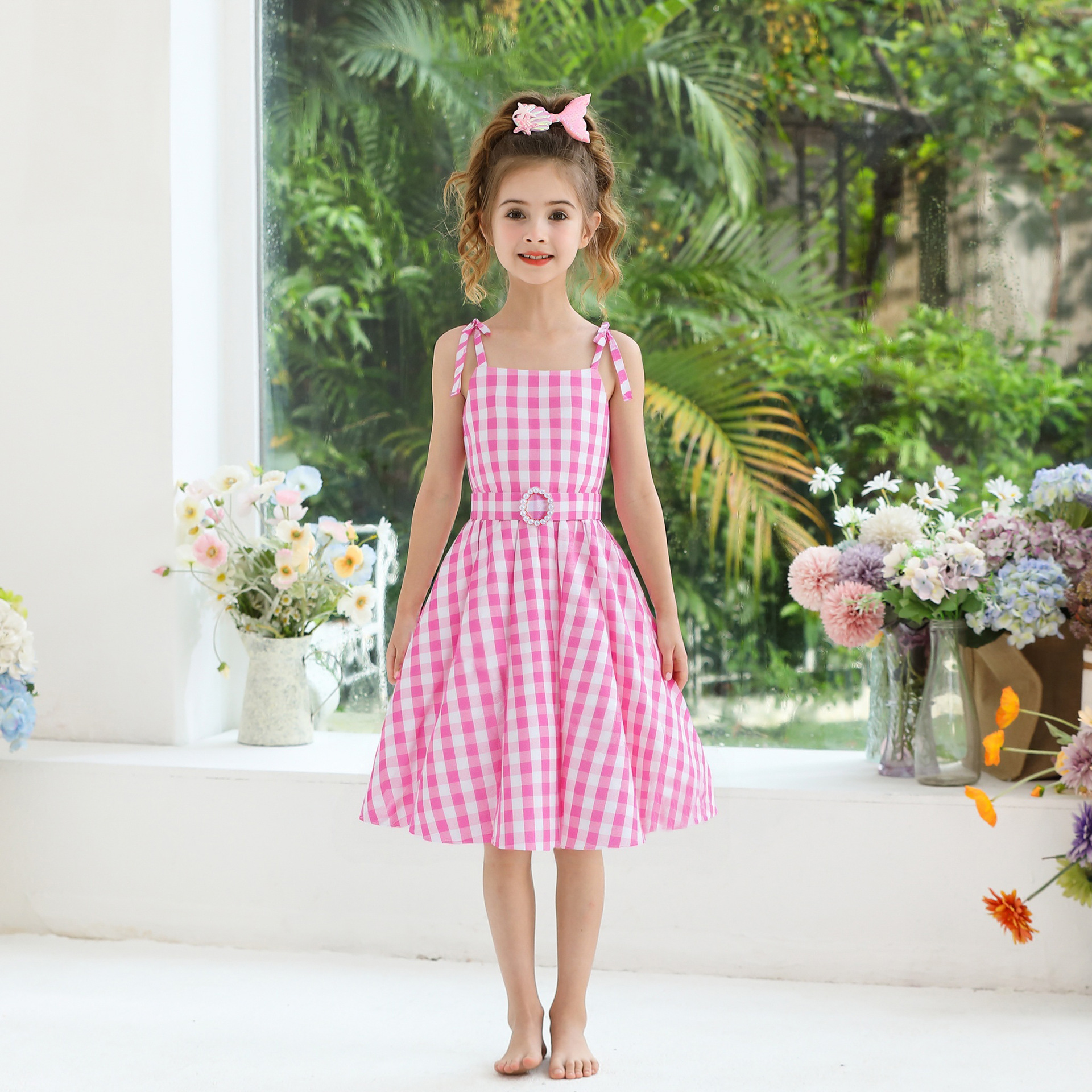 2023 transfronteriza Venta caliente Barbie vestido Cosplay real Barbie mismo vestido a cuadros dulce niños