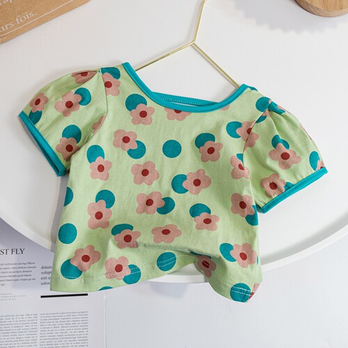 Children's clothing girls  new summer clothing baby girl Korean style small flower T-shirt children's short-sleeved flower top summer T-shirt