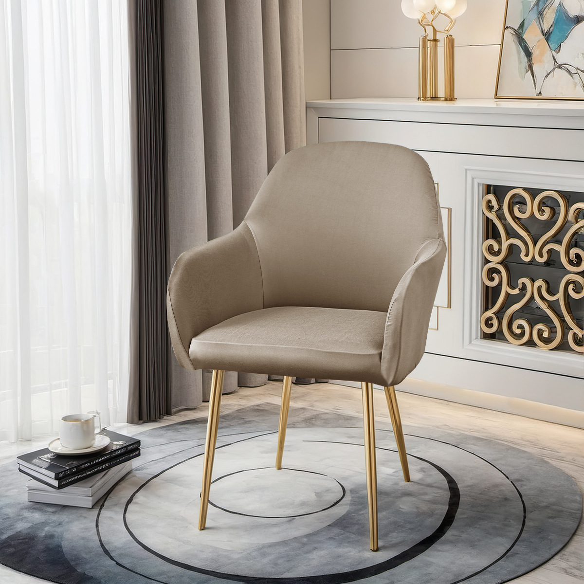 Transfronterizo 75D seda de leche impermeable nueva cubierta de silla curva reposabrazos altos cubierta de silla elástica de forma especial cubierta de silla de comedor de hotel TEMU