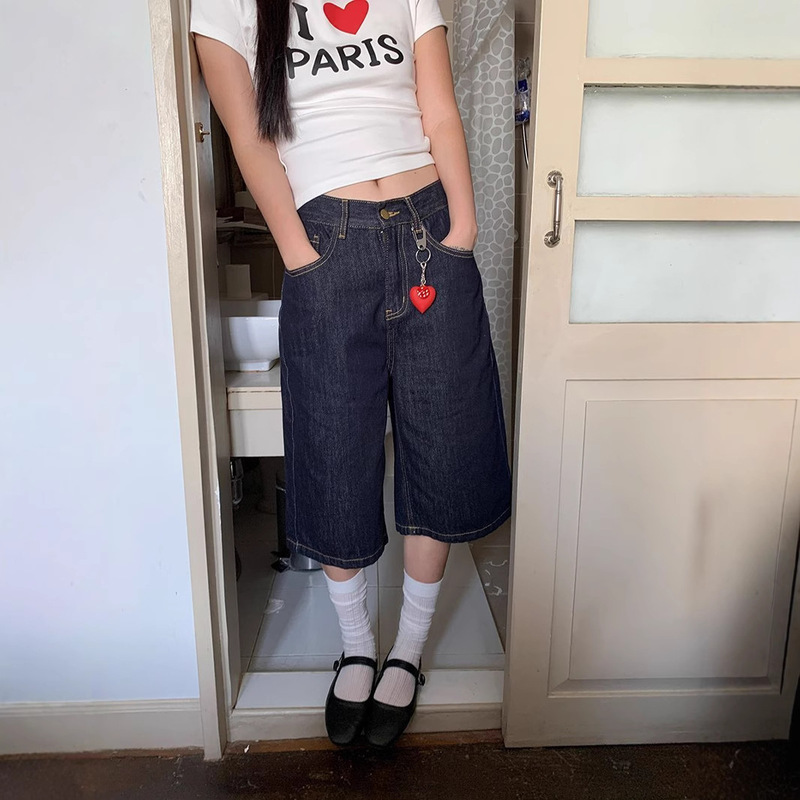 Plus Size Straight-Leg Jeans for Women Summer 2025 New High-Waisted Slimming Hip-Covering Mid-Length Wide-Leg Loose Pants