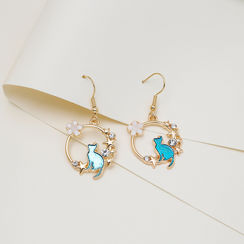 Alloy Material 1 Pair Sweet Cartoon Star Cat Alloy Women'S Earrings