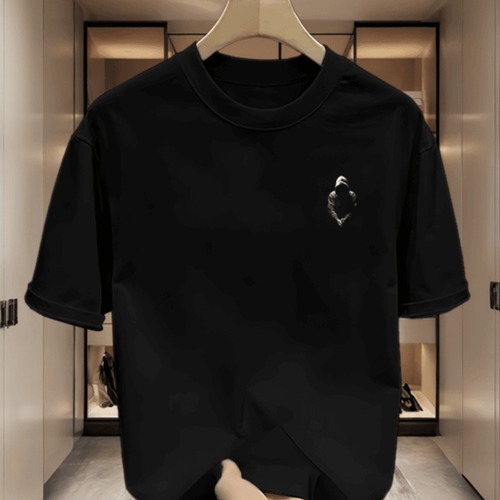 American street style black heavy-letter short-sleeve T-shirt for men, summer Insta trendy brand loose 7.5-inch sleeve top fashion