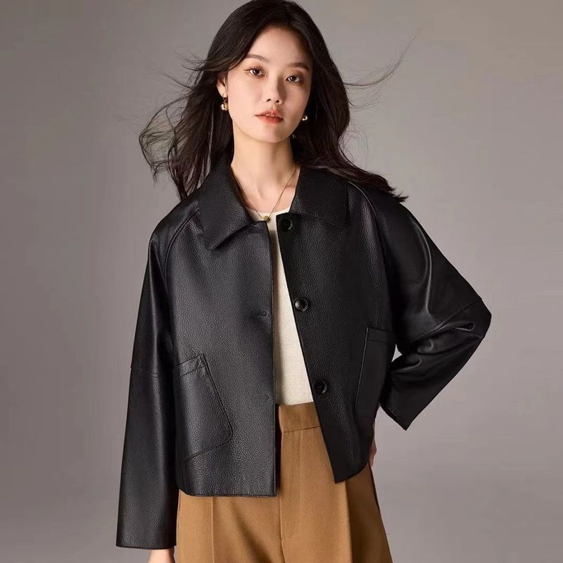 海宁皮衣外套女真皮绵羊皮短款黑色夹克2025新款秋冬宽松大码植鞣|undefined