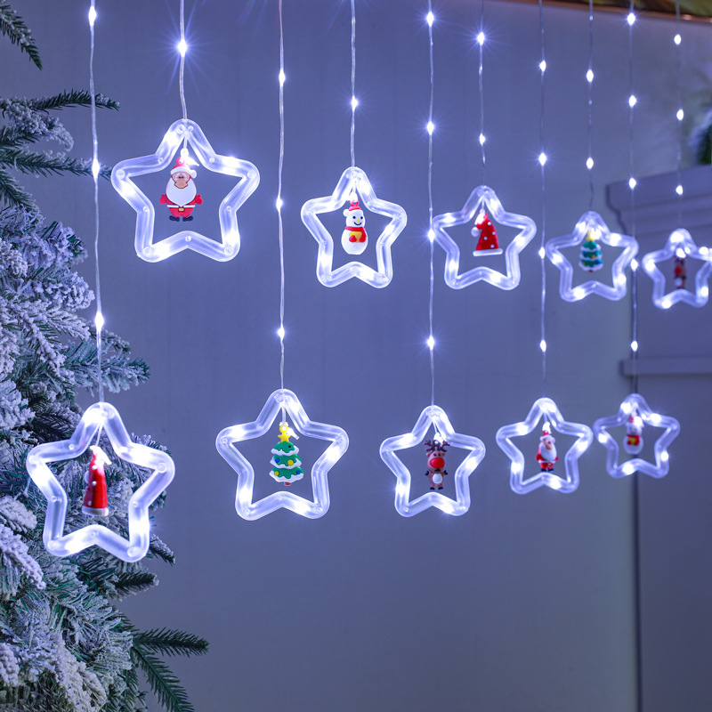 Decoración de ventanas de Navidad lámpara de colgante Santa Claus árbol de Navidad anillo de luz de modelado LED cadena de lámpara de cortina de dormitorio