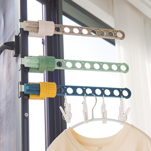 Rotating snap-on elastic 8-hole hanging hole window clothes drying rack travel outdoor anti-theft net hanging rack clothes drying rod wholesale