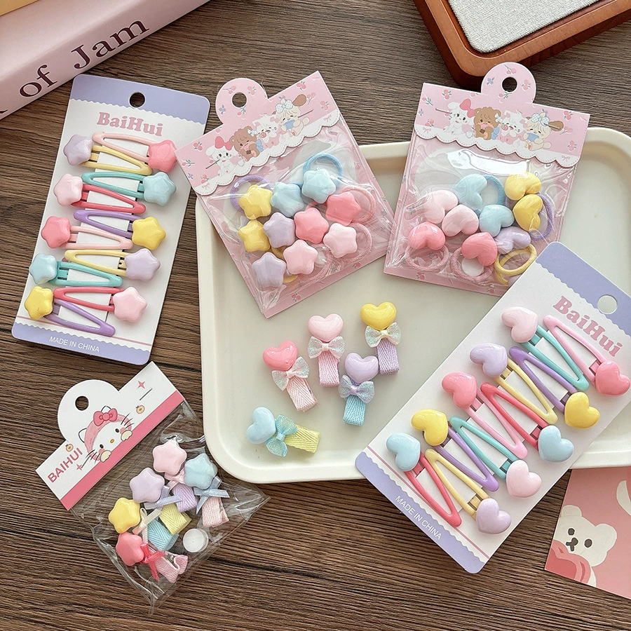 Сладкий конфетный цвет ребенок капает масло полые bb-зажимы милые звезды банты все включено для девочек маленькие зажимы для волос