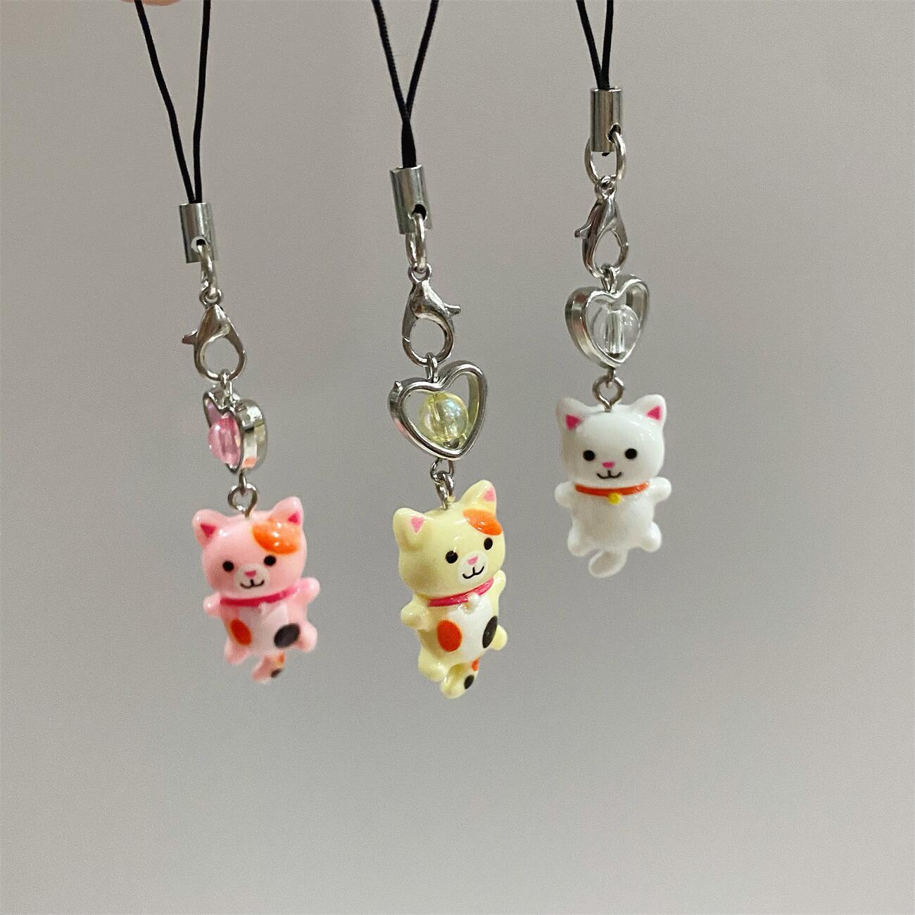 6g Weight Mobile Phone Chain, Keychain Classification 1 Piece Quantity Daily Occasion Resin Material Heart Shape, Cat Pattern Cute, IG Style Style 1 Piece Cute IG Style Heart Shape Cat Resin Mobile Phone Chain Keychain 11