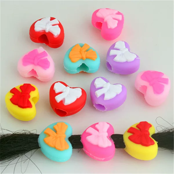 Dreadlock Accessories Hair Ornaments for Girls, Braided Hair Beads, Soft Silicone Heart-Shaped Bows, Colorful Large Hole Beads DIY