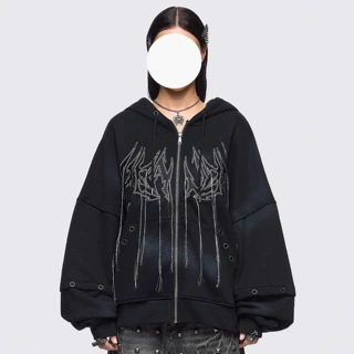 美式暗黑系复古设计感潮流刺绣宽松小众哥特风男女同款兔耳朵卫衣